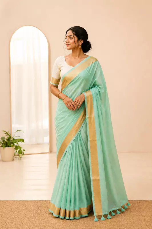 Mul cotton Green with white