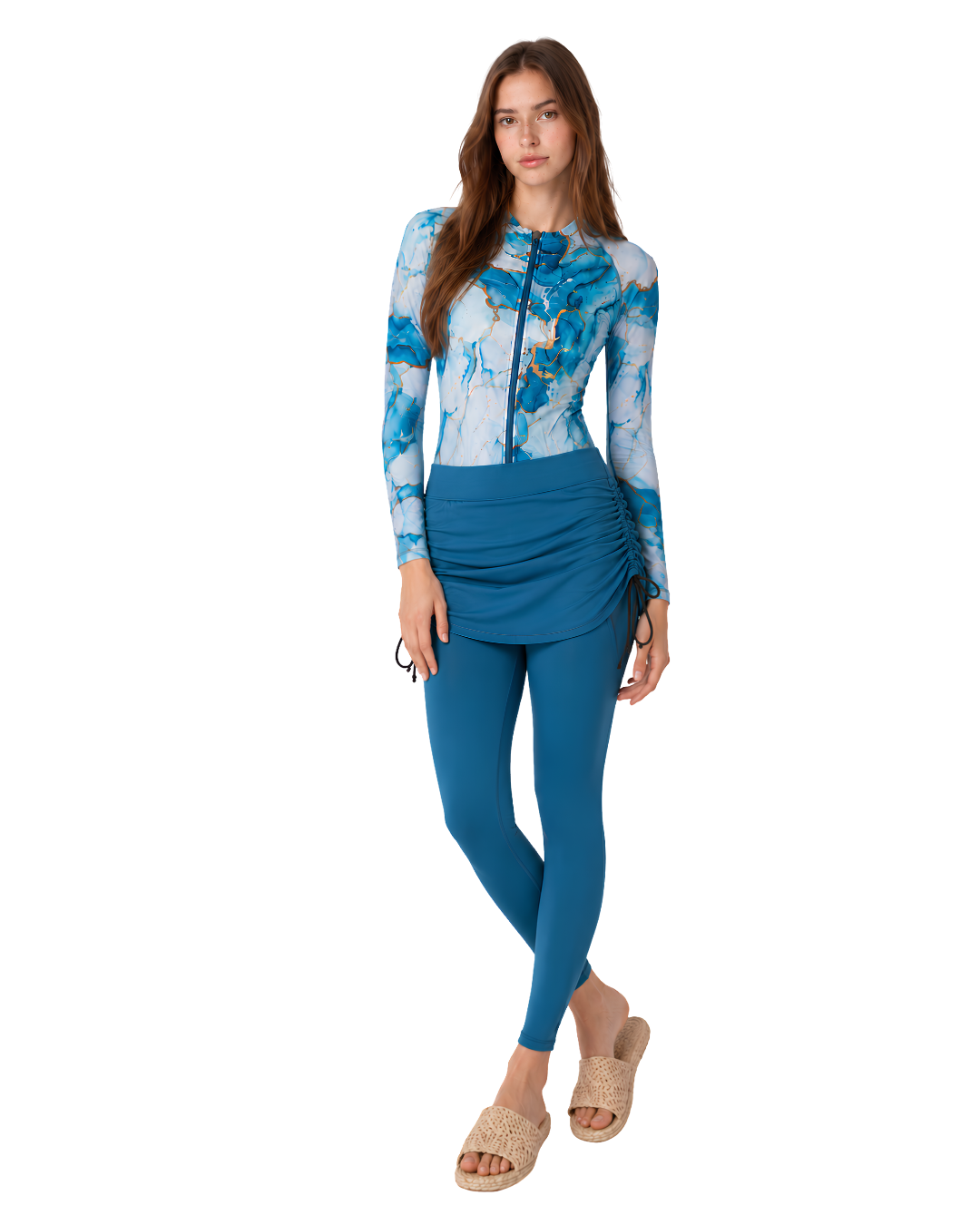 Ocean Marble Gold 5PC Modest Swimwear Set - طقم مايوه محتشم أوشن ماربل جولد – 5 قطع