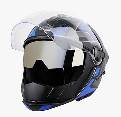 STEELBIRD SBA-2 ISS REED GLOSSY BLACK BLUE D/V (SILVER) (L)