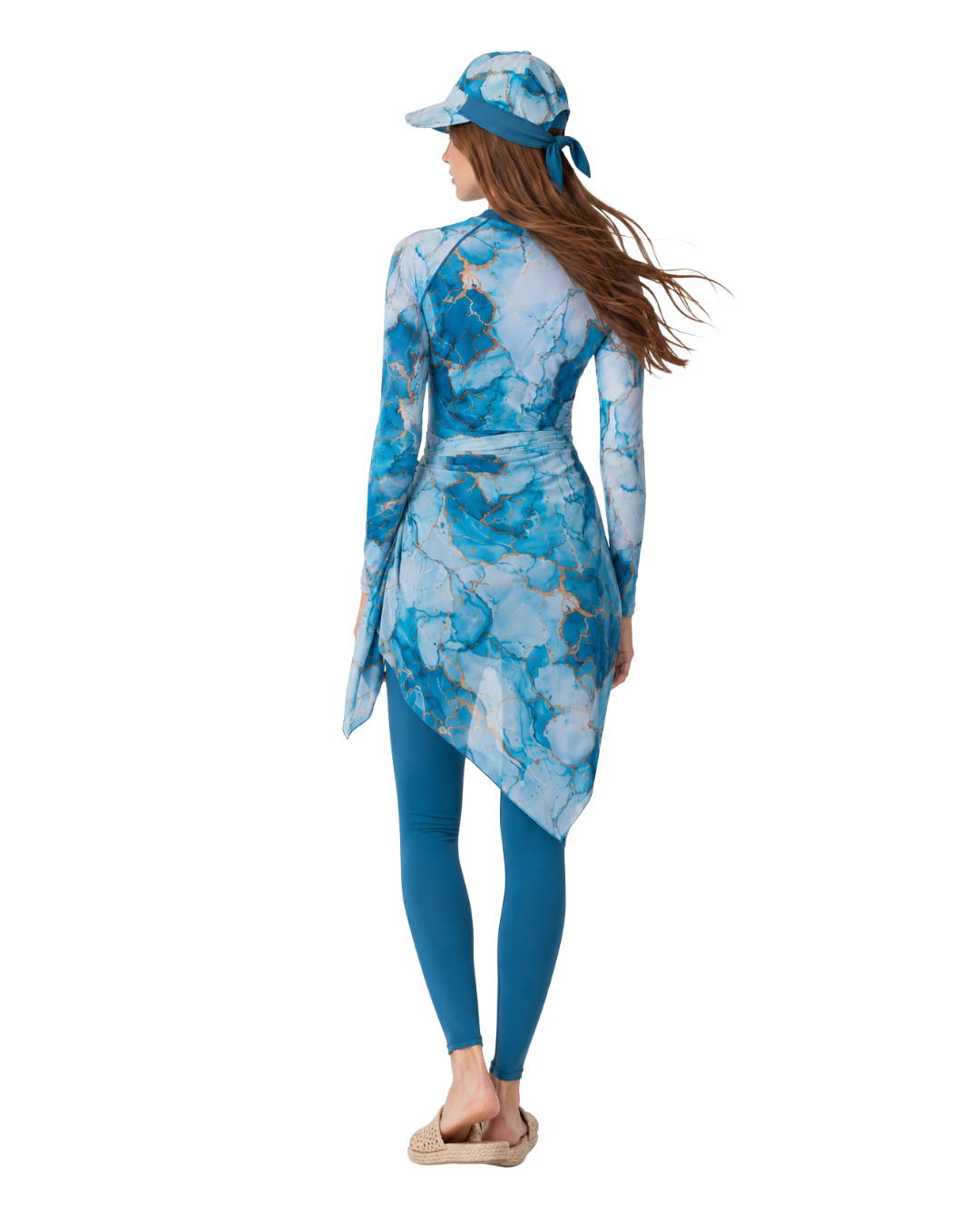 Ocean Marble Gold 5PC Modest Swimwear Set - طقم مايوه محتشم أوشن ماربل جولد – 5 قطع