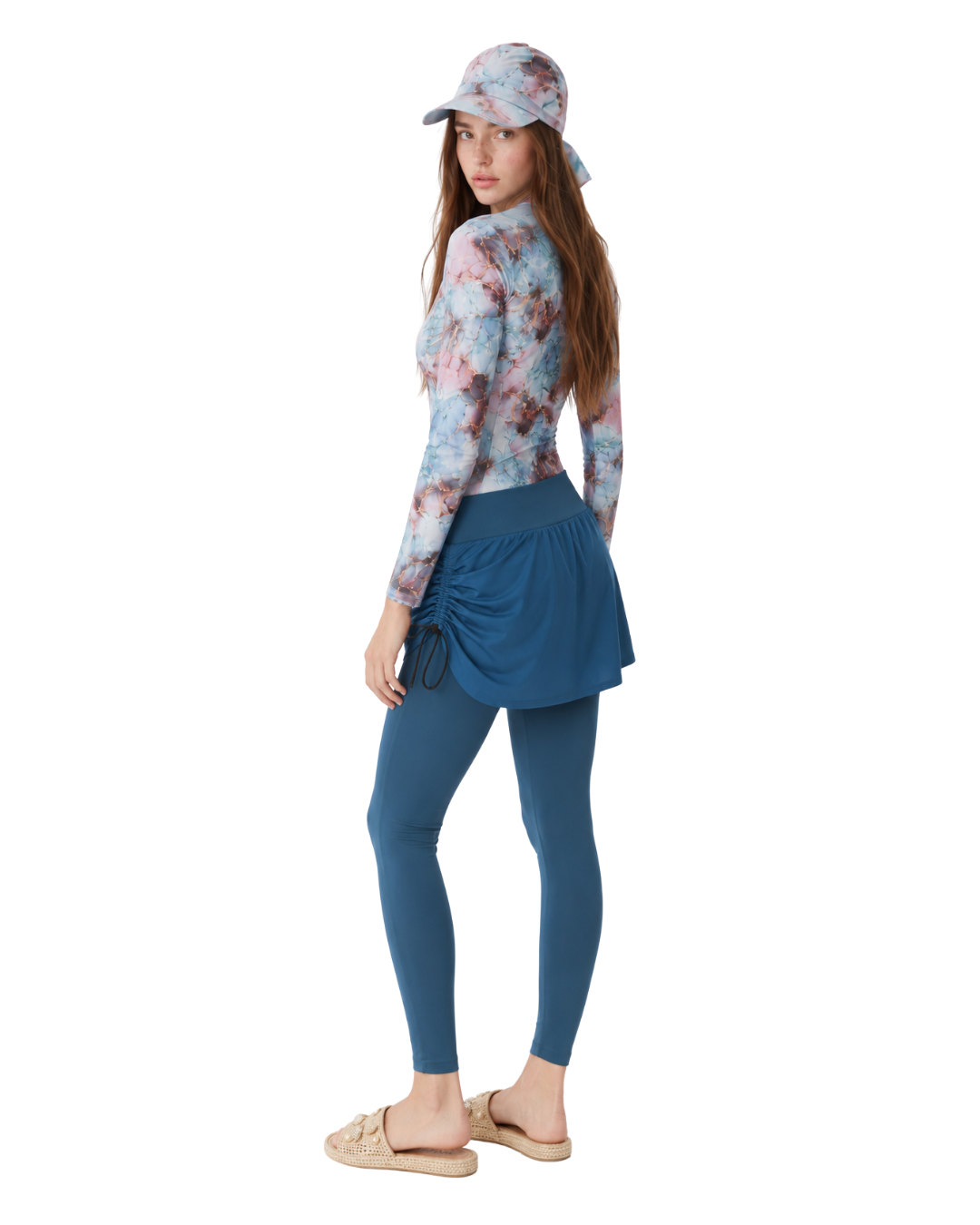 Marble Print 5-Piece Modest Swimwear Set – Blue -طقم مايوه محتشم 5 قطع بطبعة ماربل – أزرق