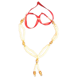 White and Gold Colour beads classic decorative garland with Red Ribbon