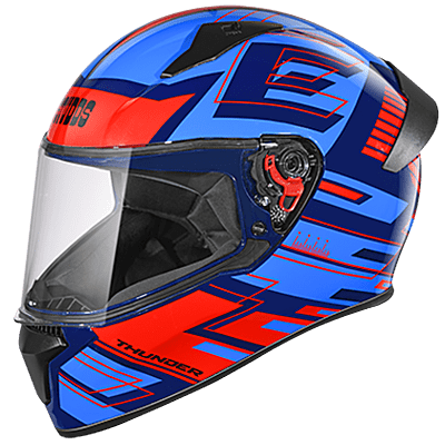 STUDDS THUNDER D3 MATT BLUE N2 RED C/V (XL) WITH SPOILER AND MIRROR VISOR