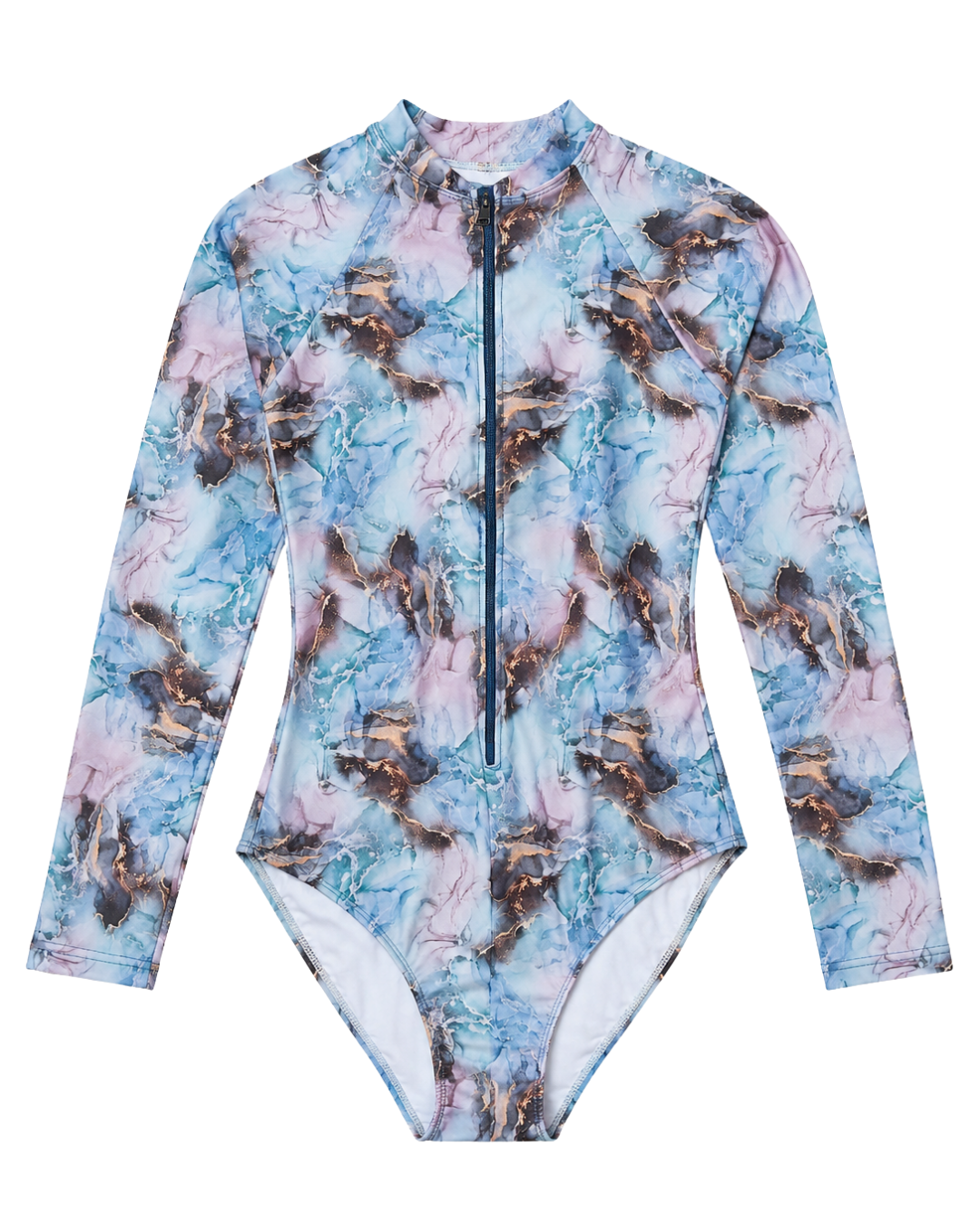 Marble Print 5-Piece Modest Swimwear Set – Blue -طقم مايوه محتشم 5 قطع بطبعة ماربل – أزرق
