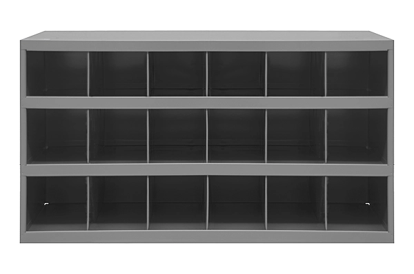 Gray Steel 18 Hole Pigeonhole Bin Unit, 33.75" W x 12" D x 19.25" H
