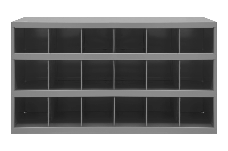 Gray Steel 18 Hole Pigeonhole Bin Unit, 33.75" W x 12" D x 19.25" H