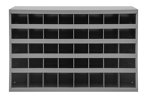 Gray Steel 40 Hole Pigeonhole Bin Unit, 33.75" W x 12" D x 23.875" H