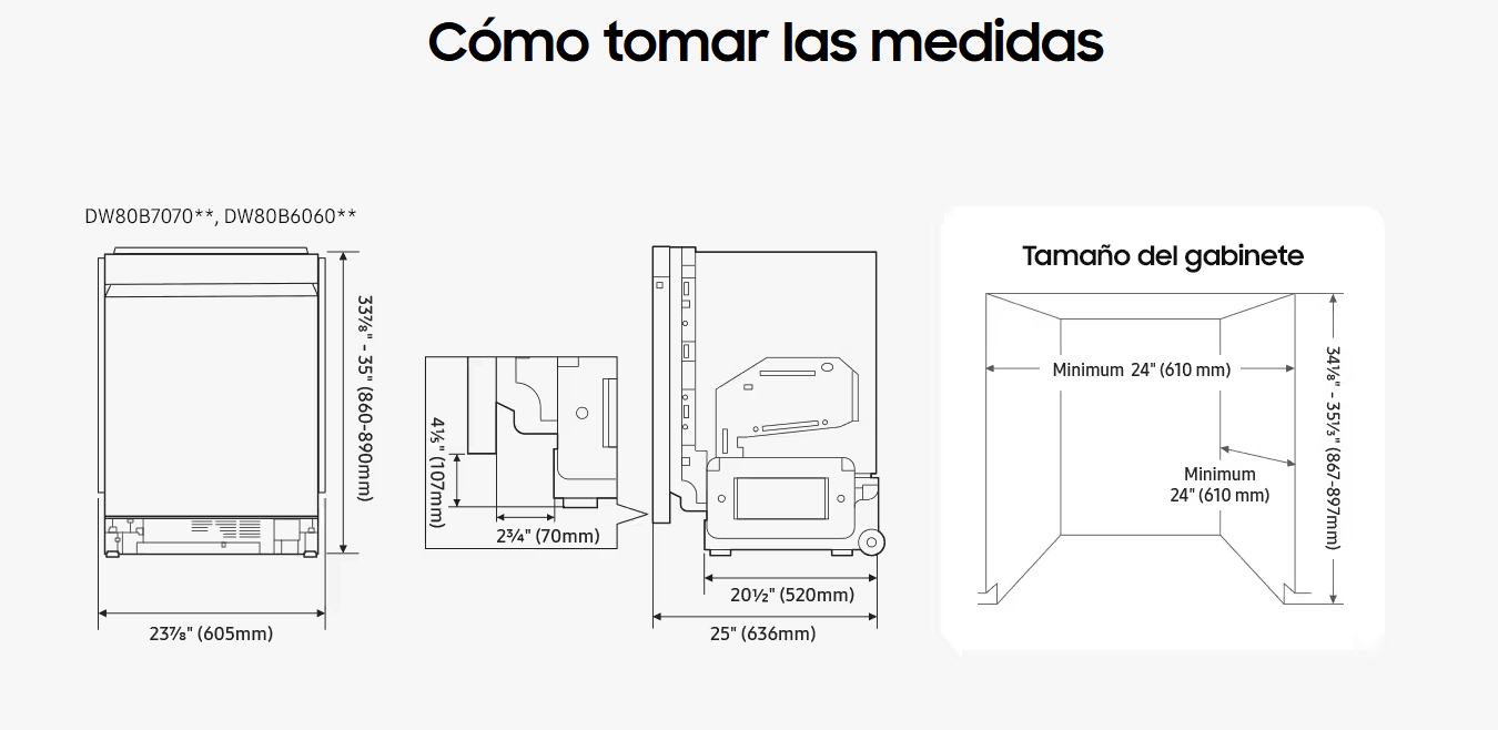 SAMSUNG Lavavajillas DW7000B DW80B6060UG incorporado con StormWash+™ 3 estantes WIFI, 12 meses Garantía General
