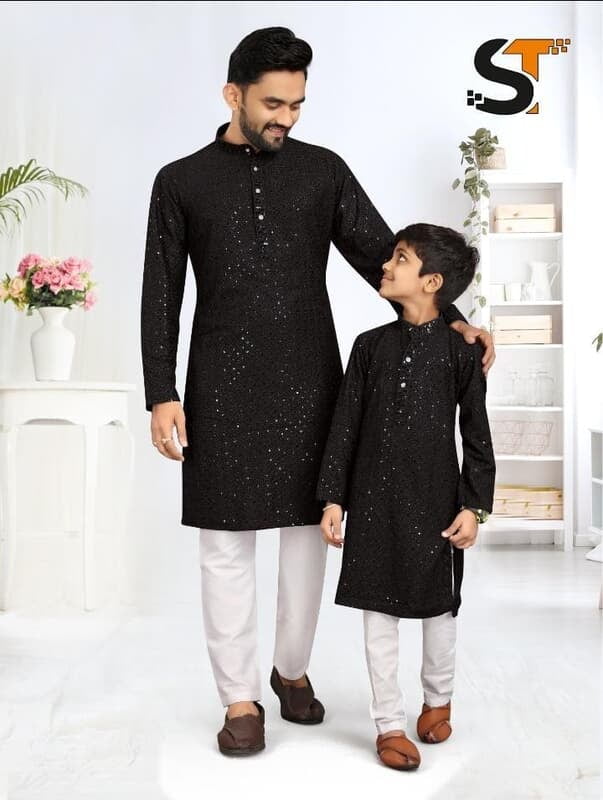 B209: Father and Son Chikankari Kurta Pajama Set