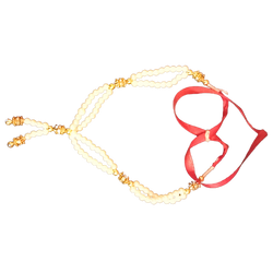 White and Gold Colour beads classic decorative garland with Red Ribbon