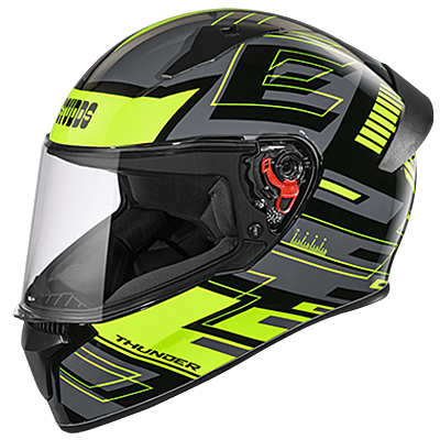 STUDDS THUNDER D3 MATT BLACK N5 YELLOW C/V (XL) WITH SPOILER AND MIRROR VISOR