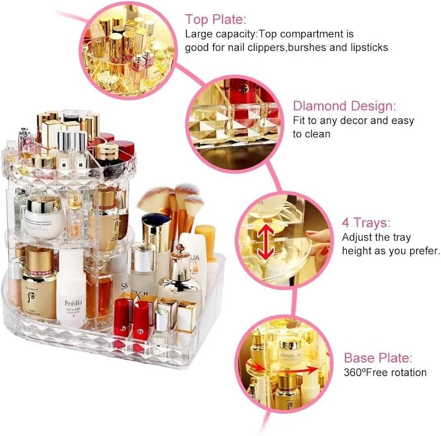 360° ROTATING ADJUSTABLE ACRYLIC COSMETICS ORGANIZER