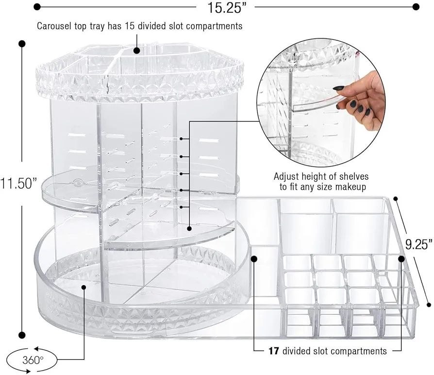 360° ROTATING ADJUSTABLE ACRYLIC COSMETICS ORGANIZER