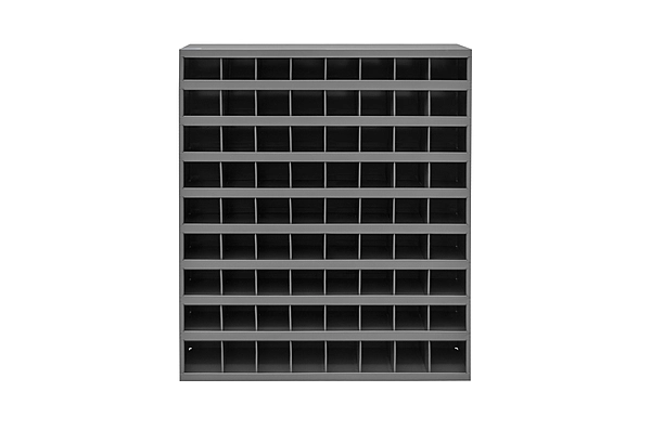 Gray Steel 72 Hole Pigeonhole Bin Unit, 33.75" W x 12" D x 42" H
