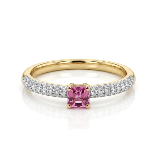 Anillo Solitario Zafiro Rosa y Diamantes