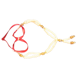 White and Gold Colour beads classic decorative garland with Red Ribbon