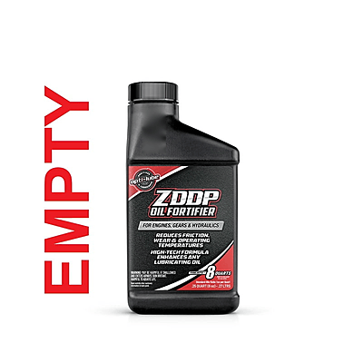 Opti-Lube ZDDP empty 8 oz refill bottle with red EMPTY lettering along the left side Opti-Lube ZDDP empty 8 oz refill bottle with red EMPTY lettering along the left side