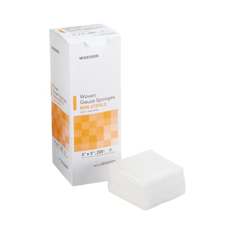 McKesson Gauze Sponge – 3 × 3 Inch, 12-Ply, Non-Sterile, 200 per Pack