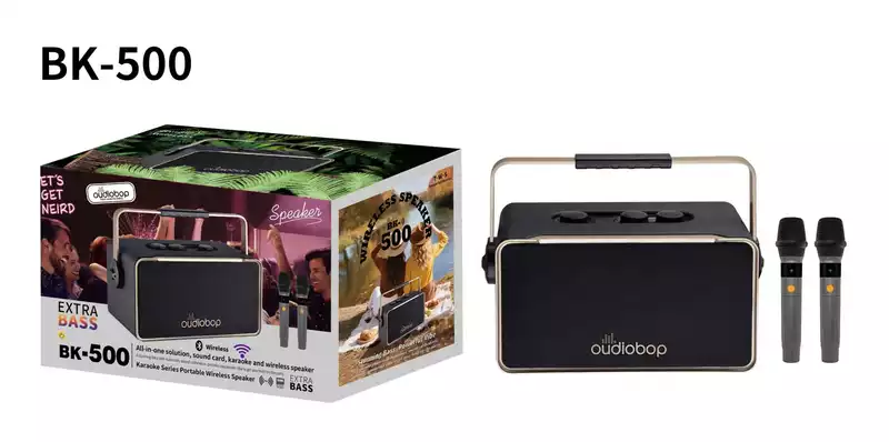 Oudiobop BK-500 Portable Wireless Karaoke Speaker with Dual Microphones