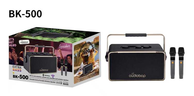 Oudiobop BK-500 Portable Wireless Karaoke Speaker with Dual Microphones