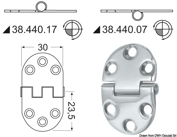 Hinge w/reversed pin 2mm 47x30 mm