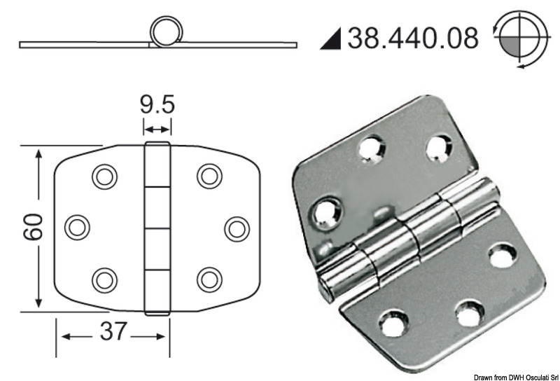 Hinge 2 mm standard pin 74x60 mm