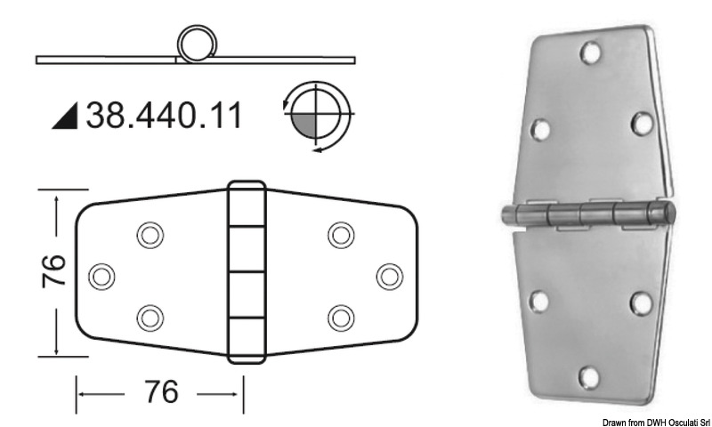 Hinge 2 mm standard pin 152x76 mm