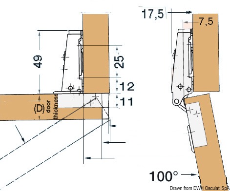 Spring hinge 15-19 mm 94x54 mm