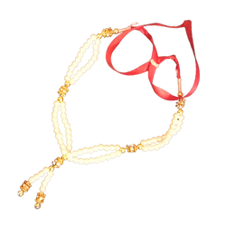 White and Gold Colour beads classic decorative garland with Red Ribbon