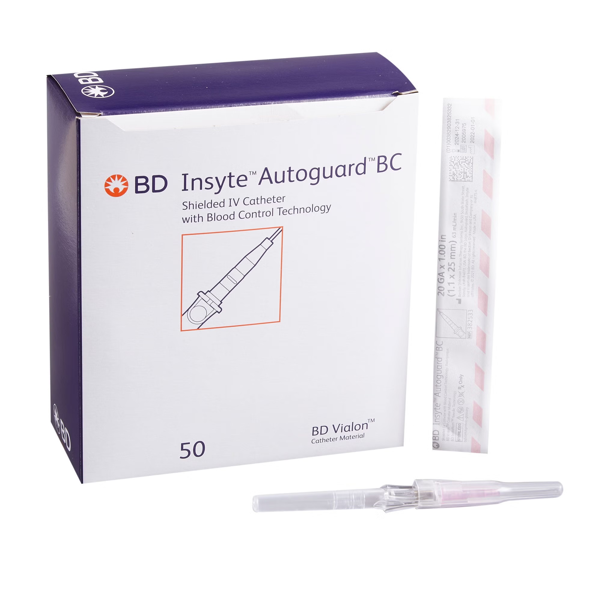 BD Insyte Autoguard BC Peripheral IV Catheters with Blood Control, Straight Hub – BX/50EA
