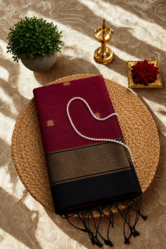 Maheswari silk cotton pink with black