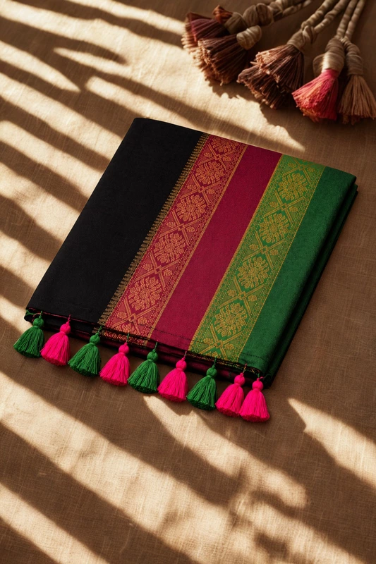Mul cotton with kanchi border Black