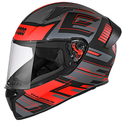 STUDDS THUNDER D3 MATT BLACK N2 RED C/V (L) WITH SPOILER AND MIRROR VISOR
