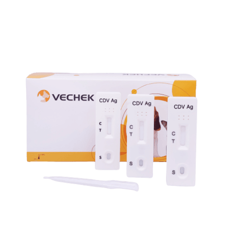 Prueba Rápida de Antígeno del Virus del Distemper Canino (CDV Ag) en cassette - Caja con 10 pruebas - VECHEK