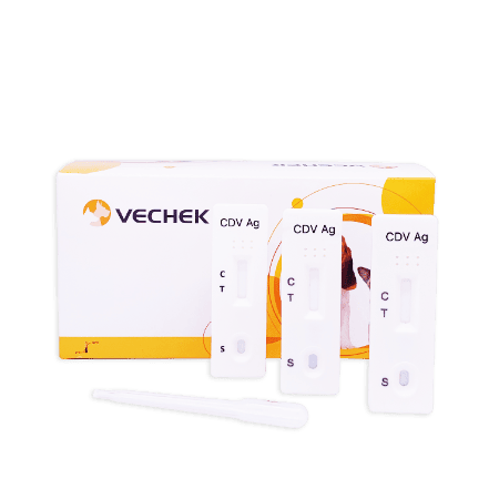 Prueba Rápida Doble de Distemper Canino Ag y Parvovirus Canino Ag (CDV + CPV) en cassette - Caja con 10 pruebas - VECHEK