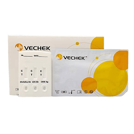 Prueba Rápida Hemoparásitos Triple para E. canis Ab + LSH Ab + CHW Ag en cassette - Caja con 10 pruebas - VECHEK