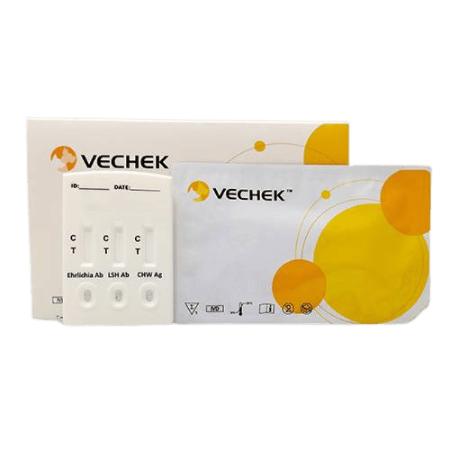 Prueba Rápida Hemoparásitos Triple para E. canis Ab + LSH Ab + CHW Ag en cassette - Caja con 10 pruebas - VECHEK