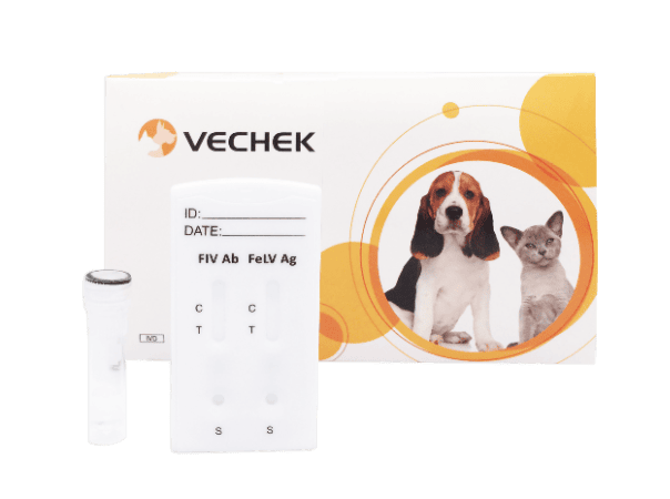 Prueba de Antígeno del virus de la leucemia felina y el anticuerpo de inmunodeficiencia felina (FIV + FeLV) en cassette - Caja con 10 pruebas - Vechek