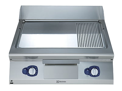 391055 GAS FRYTOP POLISHED CHROME SMOOTH+RIBB.SLOPED 800 MM