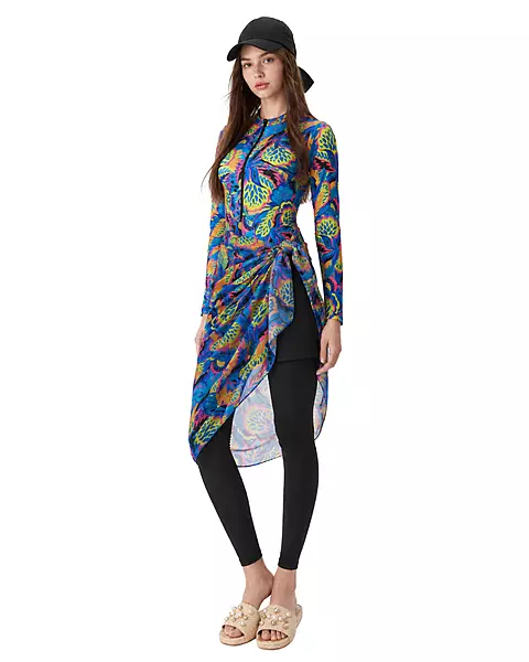 5-Piece Modest Floral Swimwear Set - طقم مايوه محتشم 5 قطع بنقشة زهور ملونة