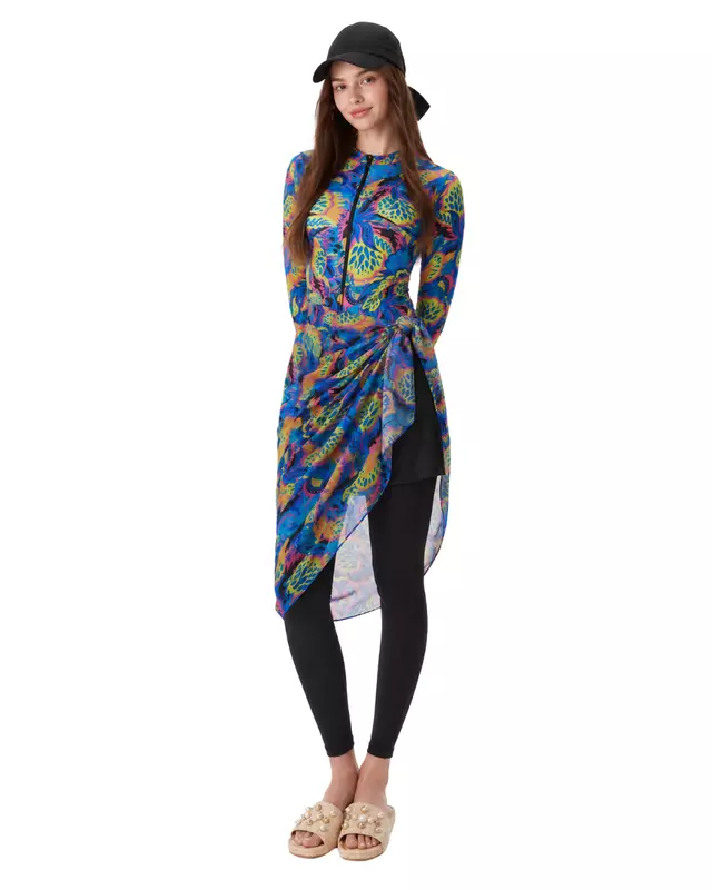 5-Piece Modest Floral Swimwear Set - طقم مايوه محتشم 5 قطع بنقشة زهور ملونة