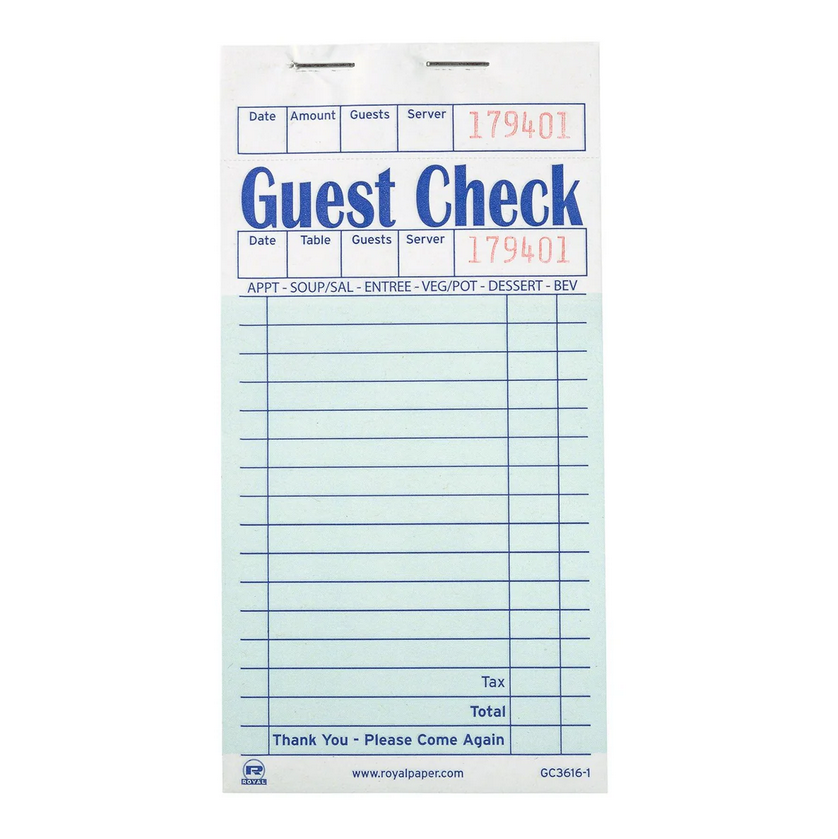 AmerCareRoyal Guest Check Paper Green, 1 Part, 16 Lines, 100 Sheets 5 / 10 cs