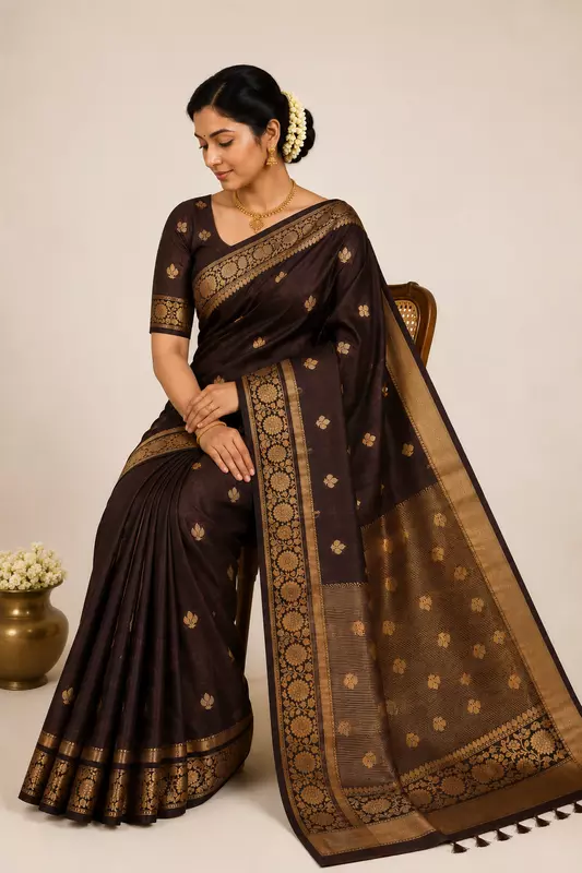 Brown Banarasi Silk with Running Blouse