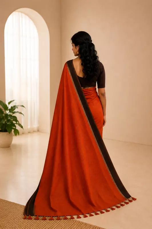 Mul cotton without blouse orange with brown