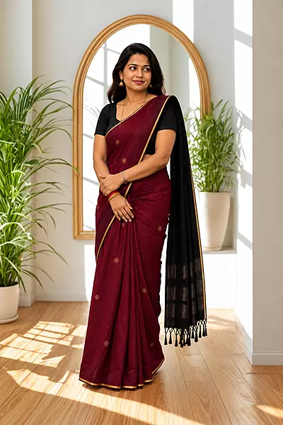 Maheswari silk cotton Red with black