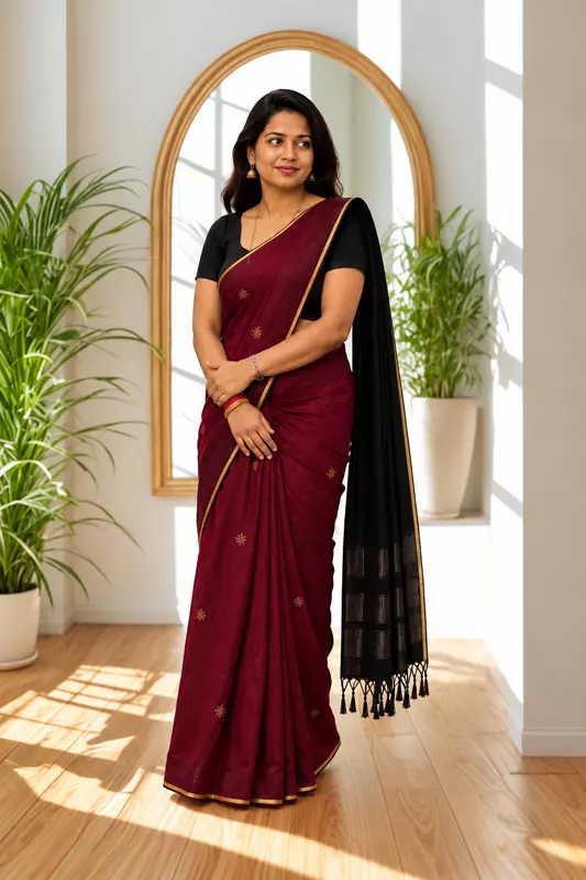 Maheswari silk cotton Red with black