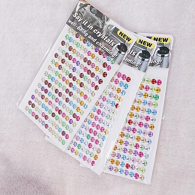 3D Crystal Stone Round Shape Multicolour Stickers 4 mm – Art & Craft and DIY Activities Small - Pack of 3