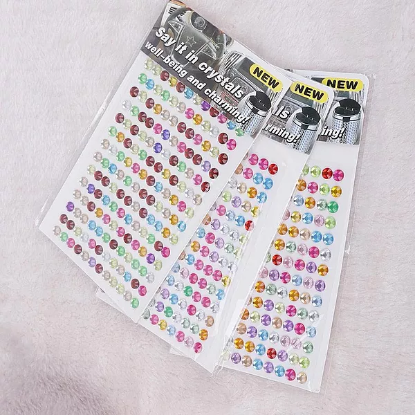 3D Crystal Stone Round Shape Multicolour Stickers 6 mm – Art & Craft and DIY Activities Small - Pack of 3