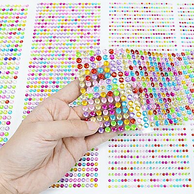3D Crystal Stone Round Shape Multicolour Stickers 4 mm – Art & Craft and DIY Activities Small - Pack of 3