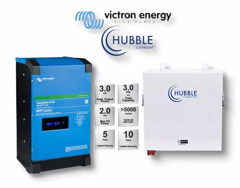 3.0 kW VICTRON EasySolar - HUBBLE Lithium Combo, c/w 2.7 kWh,  24V Lithium Battery